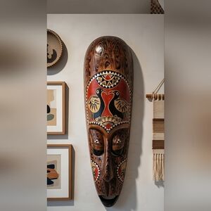 Vintage Mexican Folk Art Tribal Wall Mask Bird Motif Puerto Vallarta Artisan